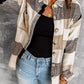 Plaid Color Block Buttoned Long Sleeve Jacket with Pocket