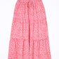 Pink Leopard Print Frilled Drawstring High Waist Maxi Skirt