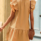 Khaki Tiered Ruffled Sleeves Mini Dress with Pockets
