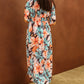 Orange Floral Kimono Long Dress with Slit