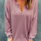 Buttoned V Neck Cotton Loose Fit Top