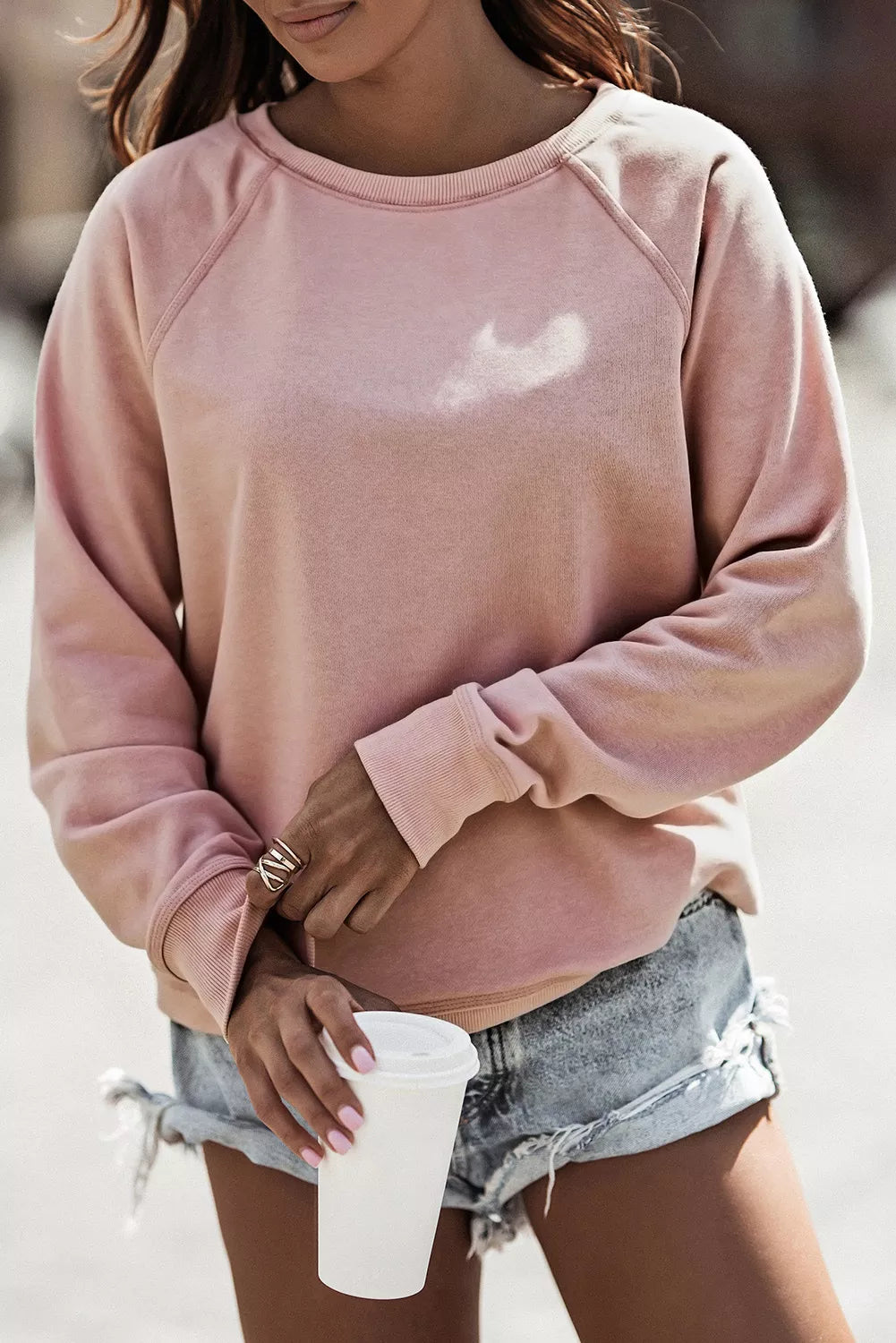 French Terry Cotton Blend Pullover Sweatshirt