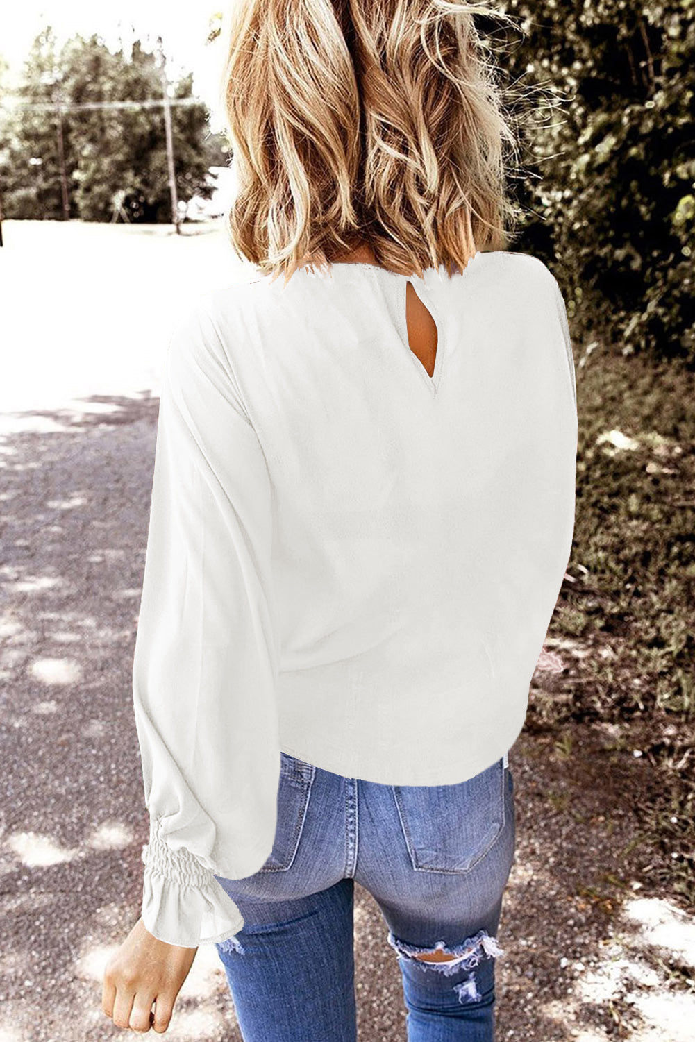 Crew Neck Ruffle Bubble Sleeve Top