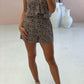 Leopard Cinch Waist Halterneck Pocketed Romper