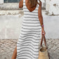 Stripe Print Open Back Sleeveless Maxi Dress with Slits