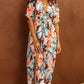 Orange Floral Kimono Long Dress with Slit