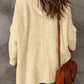 Apricot Waffle Knit Loose Slit Drawstring Hooded Sweater