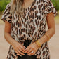 Brown Flutter Sleeves Leopard/Abstract Print V Neck Top