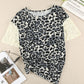 Leopard Lace Split Joint O Neck T-Shirt