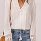White Bohemian Crochet Detail V Neck Blouse