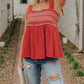 Red Embroidered Babydoll Tie Strap Tank Top