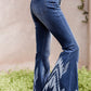 Blue Western Pattern High Rise Flare Jeans
