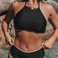 Black Contrast Binding High Waist Halter Bikini Set