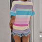 Multicolor Striped Short Sleeve Top with Knot