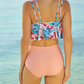 Pink Print Crop Ruffled Overlay High Waisted Swimsuit