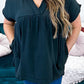 Plus Size Textured Short Sleeve Babydoll Blouse
