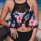 Black Mesh Floral Splicing Bikini