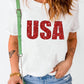 USA Glitter Pattern Print Short Sleeve T Shirt