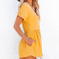 Yellow Button V Neck Crinkle Pocketed Romper