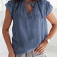 Tiered Ruffled Drawstring V Neck Top