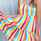 Multicolor Rainbow Stripe Print Tiered Sundress