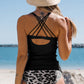Notch Neckline Strappy Tankini Contrast High Waist Swimsuit