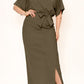 Green Belted High Waist Side Slit Plus Size Maxi Dress