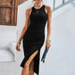 Summer knitted round neck sleeveless package hip dress