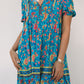 Blue Floral Print Empire Waist Flowy Dress