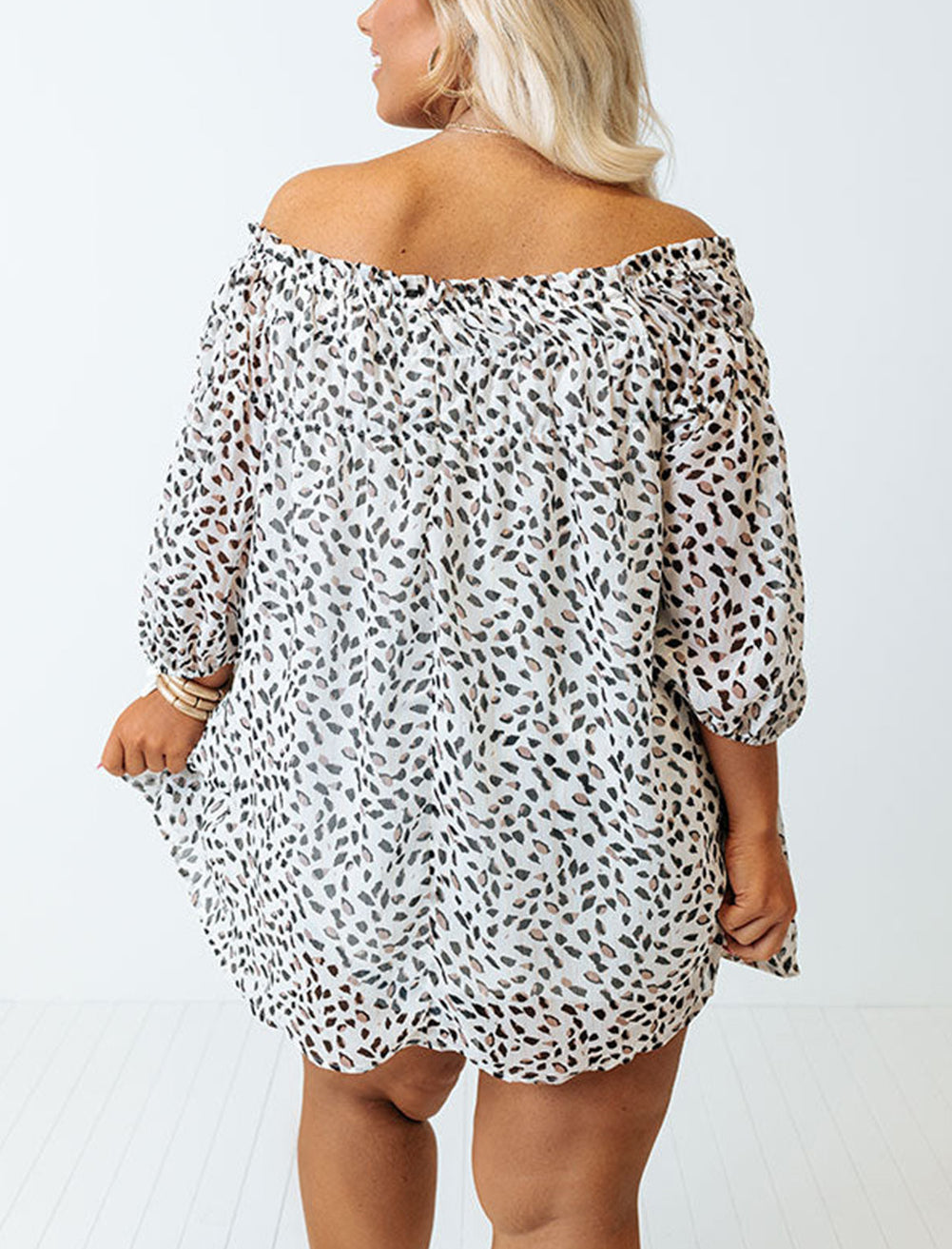 Spotted Plus Size Off Shoulder Blouse