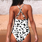 Cross Front Leopard Print Ruched One Piece Swimsuit