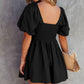 Square Neck Ruched Puff Sleeve Romper