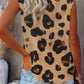 Leopard Button Neck Chest Pocket Tank Top