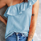 Sky Blue Ruffle One Shoulder Crinkle Tank