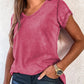 Rose Mineral Washed V Neck Short Sleeve T Shirt