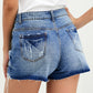 Button-fly High Rise Distressed Denim Shorts