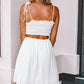 White Smocked Hollow-out Flared Mini Dress