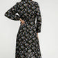 Black Wrap Eyelash V Neckline Long Sleeves Floral Dress