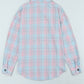 Pink Collared Neckline Plaid Pattern Long Sleeve Shirt