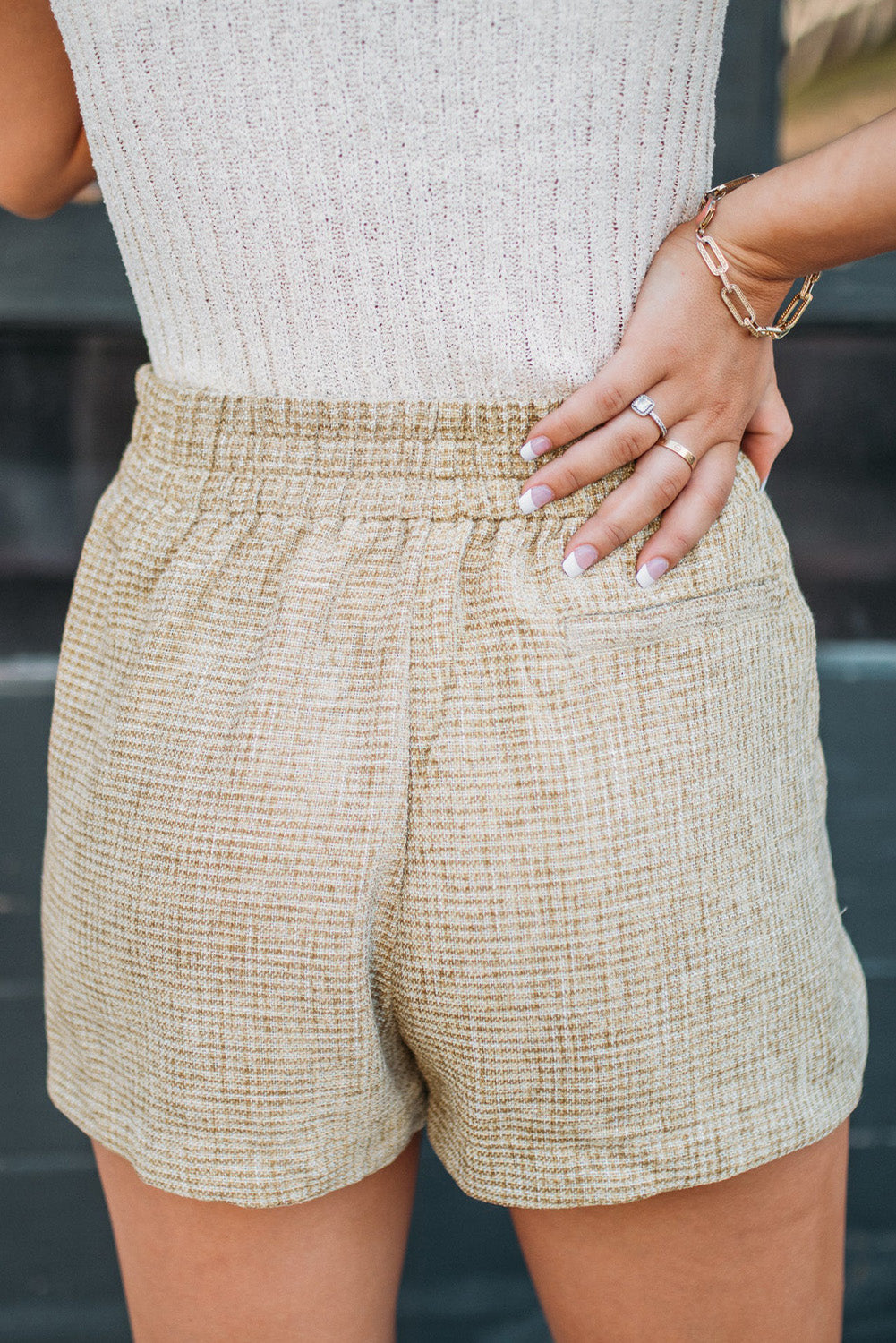 Tweed Wide Elastic Band High Waist Shorts