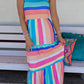 Color Block Striped Bow Knot Straps Maxi Dress