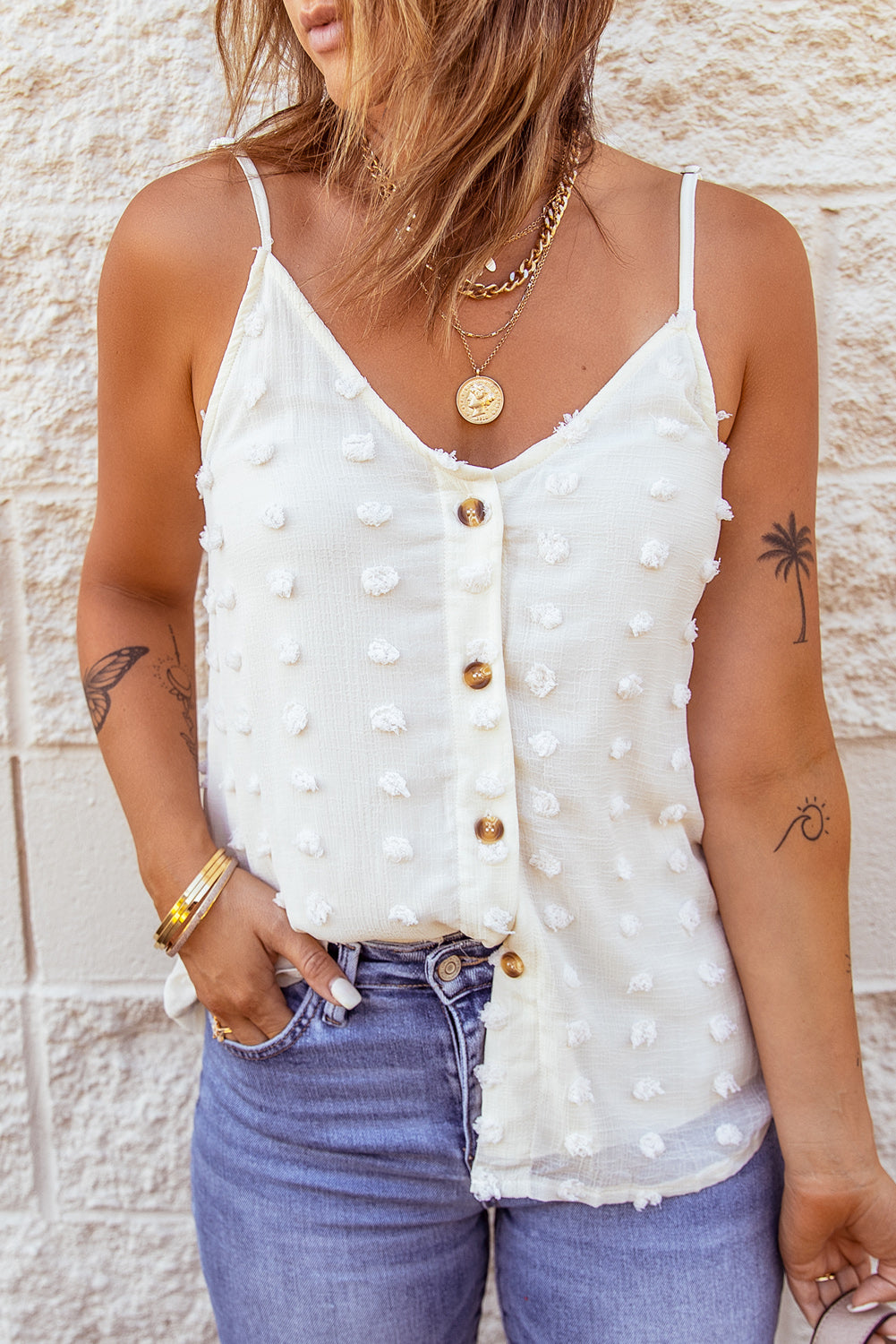 Button Front Swiss Dot Tank