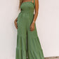 Tie Straps Shirred Bodice Tiered Wide Leg Jumpsuit