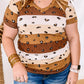 Leopard Color Block V Neck Plus Size T Shirt