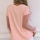 Pink Polka Dot Mesh Patchwork Long Sleeve Top