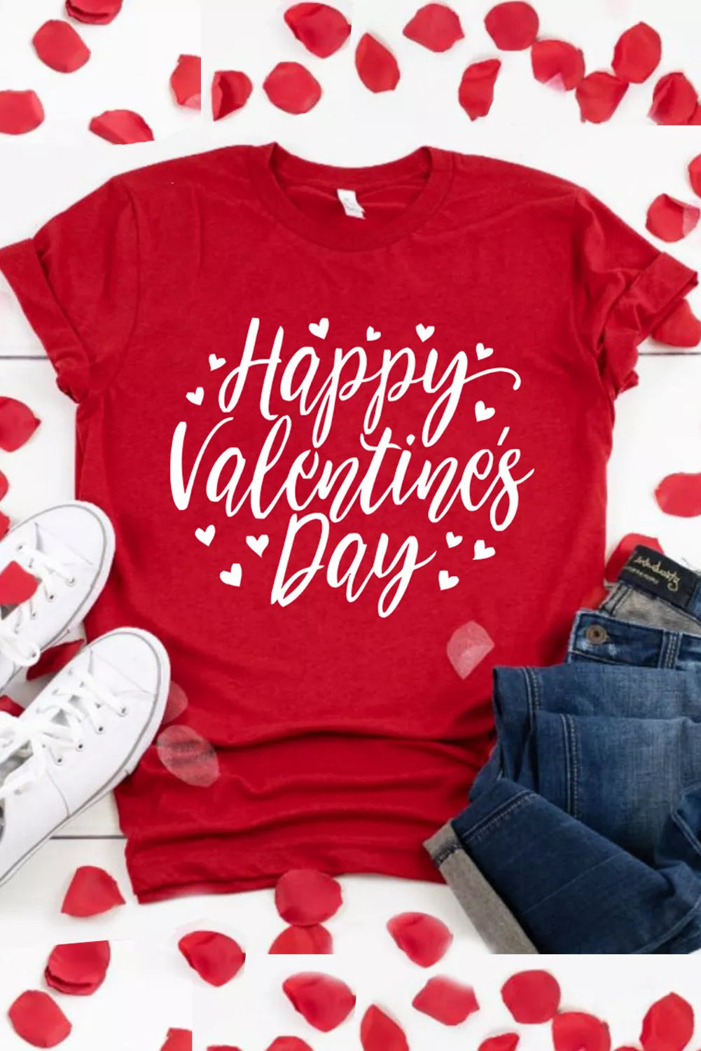 Happy Valentine's Day Heart Print Short Sleeve T Shirt