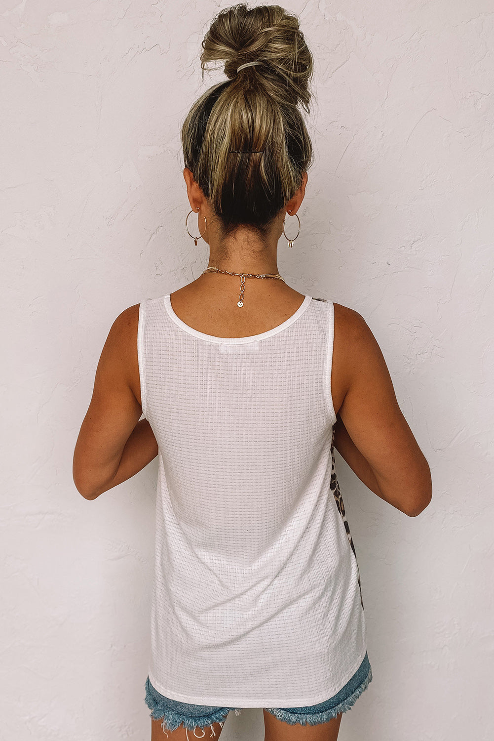 Multicolor Camo Leopard Color Block Crew Neck Tank Top