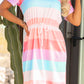 Multicolor Striped Drawstring V Neck T Shirt Dress