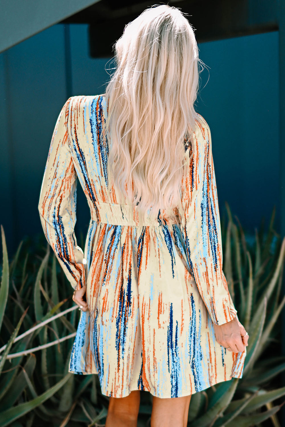 Watercolor Printed Long Sleeve Mini Dress