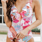 White Palm Beach Tropical Print One Piece Swimsuit